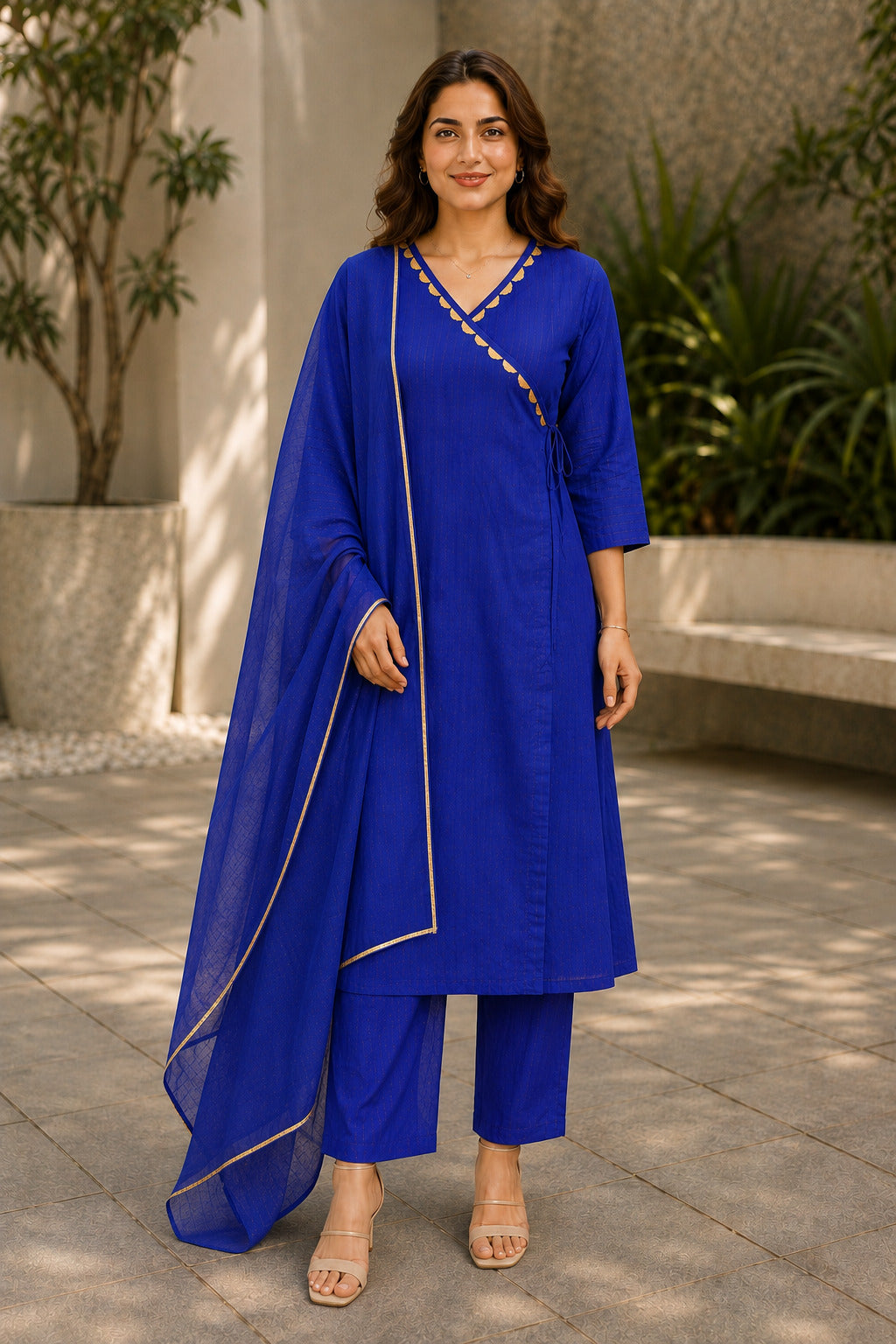 Cotton Lurex Wrap Kurta with Pant & Kota Doria Dupatta