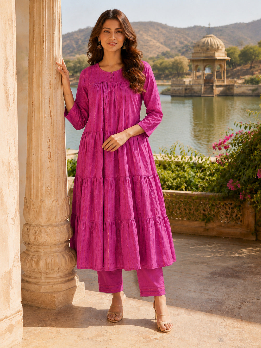 Cotton Lurex Kurta with cotton pant