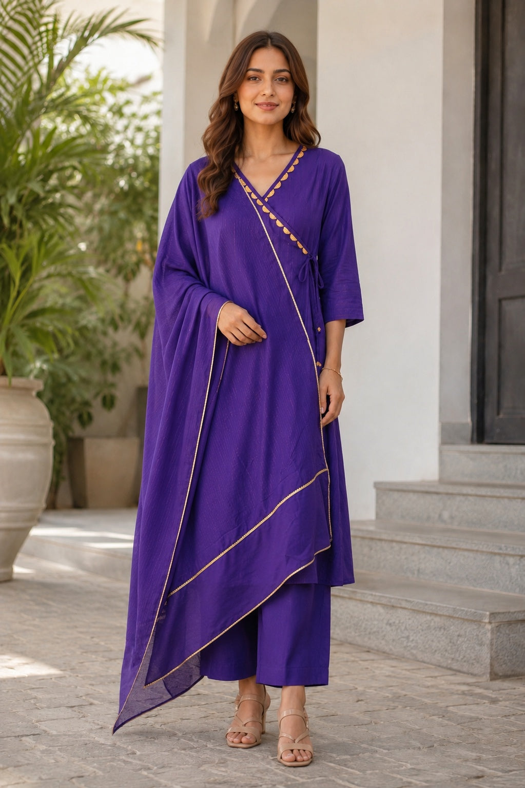 Cotton Lurex Wrap Kurta with Pant & Kota Doria Dupatta