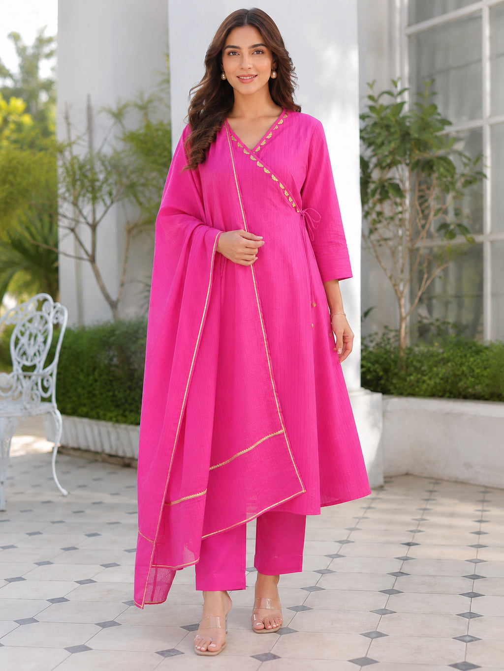 Cotton Lurex Wrap Kurta with Pant & Kota Doria Dupatta
