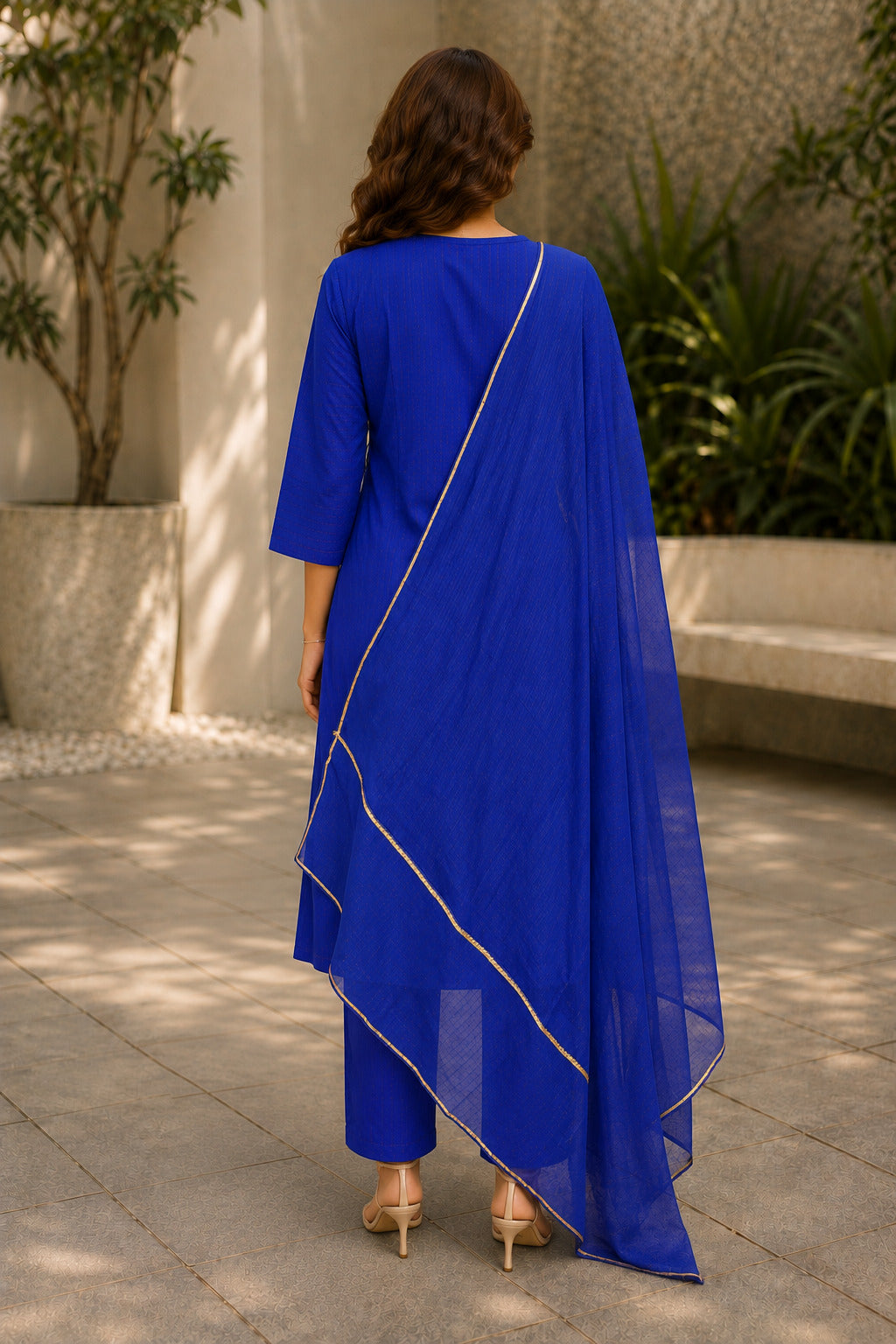 Cotton Lurex Wrap Kurta with Pant & Kota Doria Dupatta