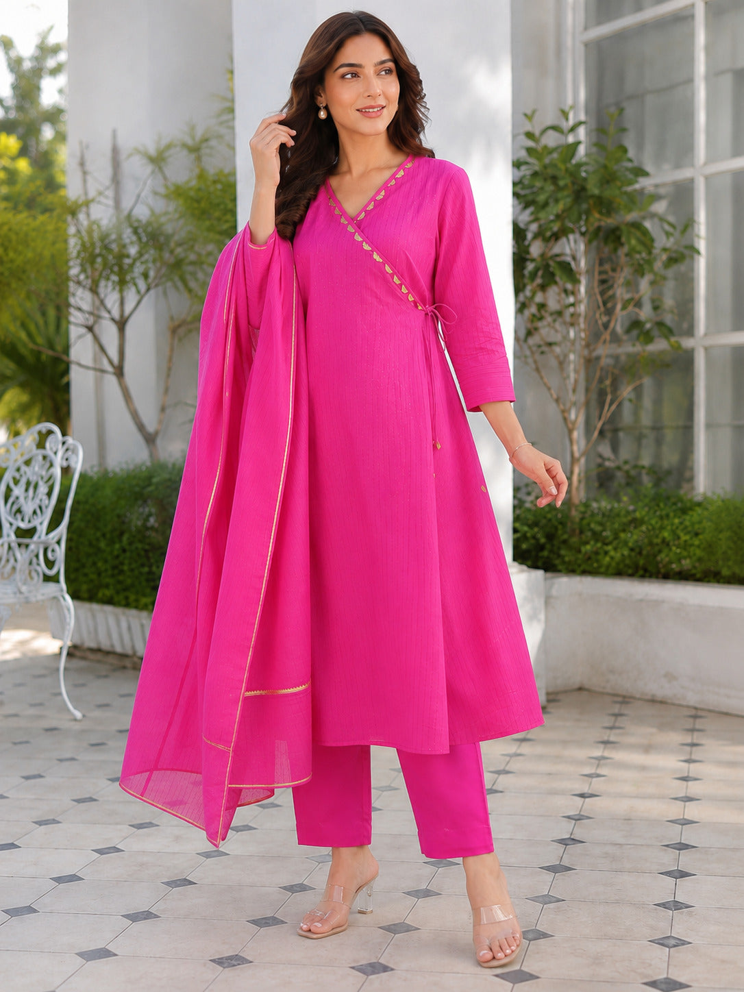 Cotton Lurex Wrap Kurta with Pant & Kota Doria Dupatta