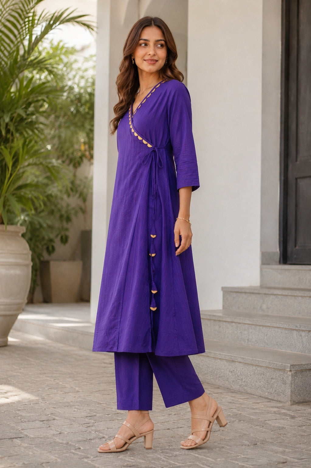 Cotton Lurex Wrap Kurta with Pant & Kota Doria Dupatta