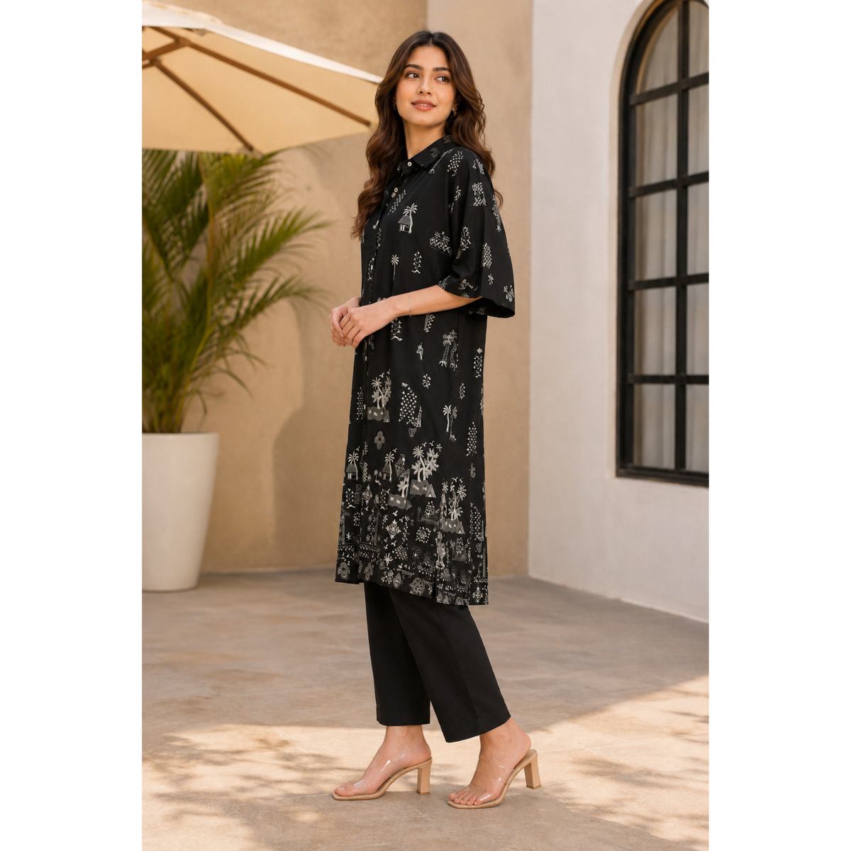 Cotton Printed Anti Fit Black Kurta with pant
