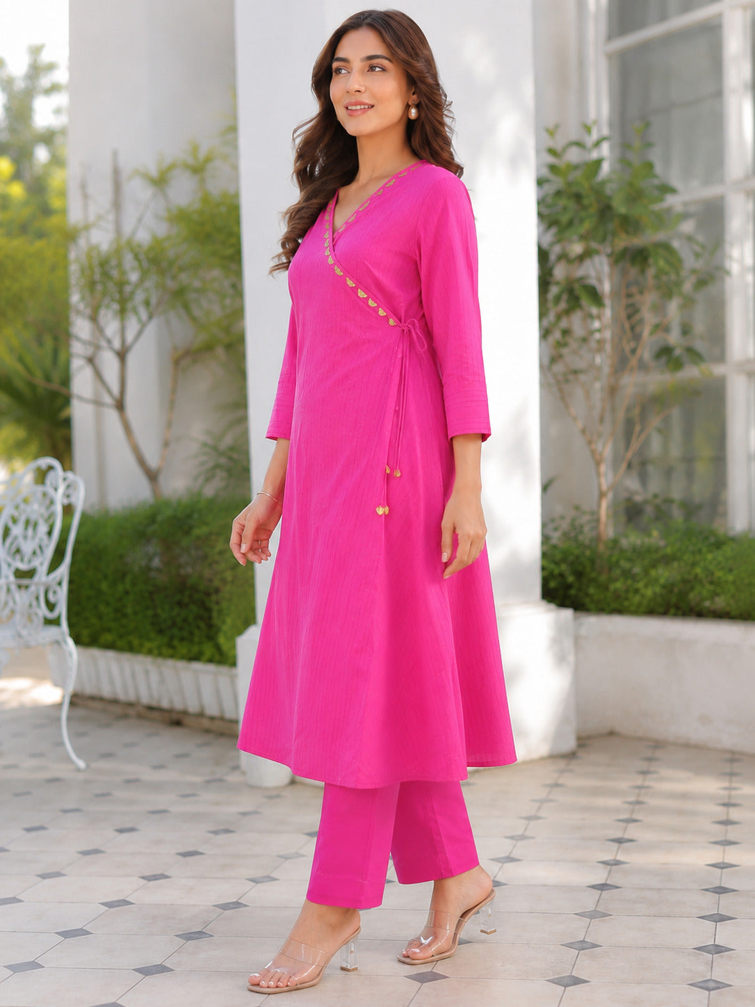 Cotton Lurex Wrap Kurta with Pant & Kota Doria Dupatta
