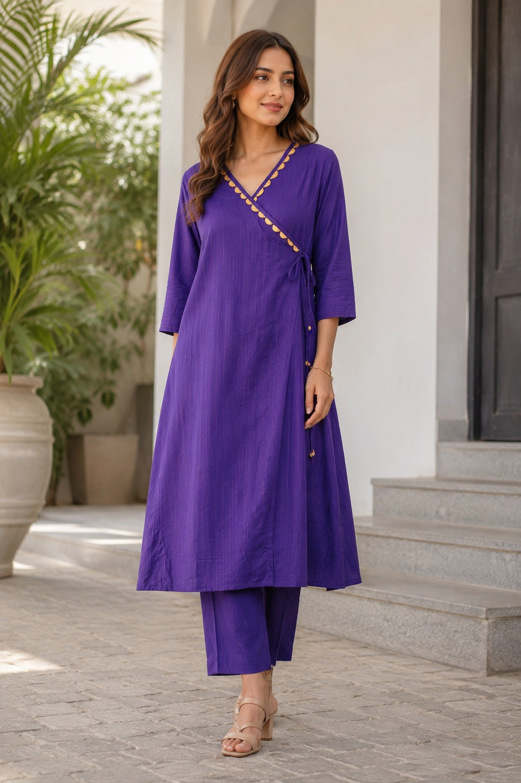 Cotton Lurex Wrap Kurta with Pant & Kota Doria Dupatta
