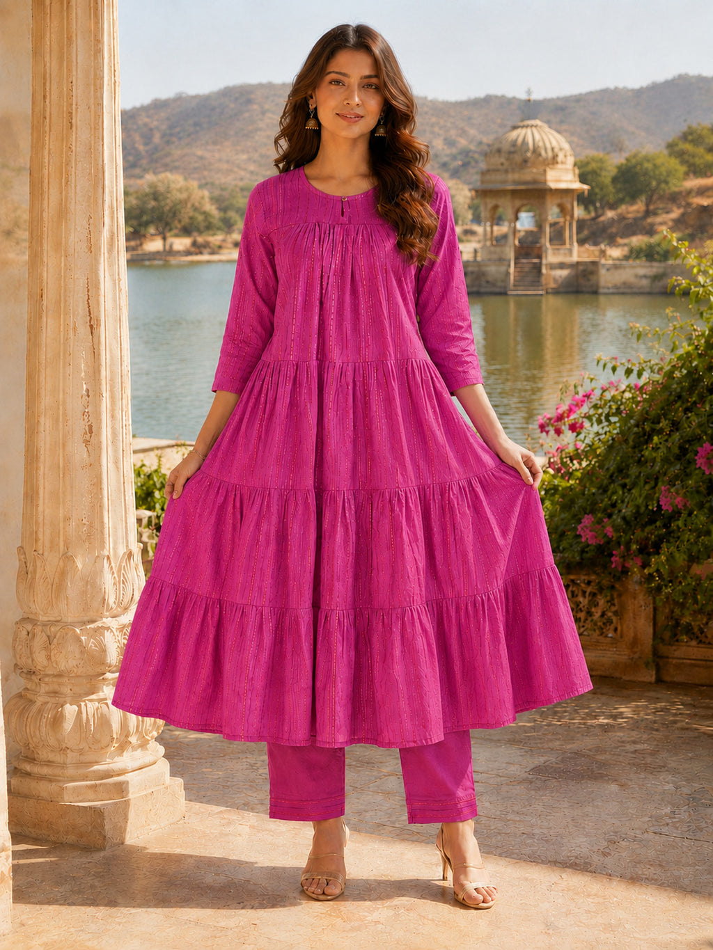 Cotton Lurex Kurta with cotton pant