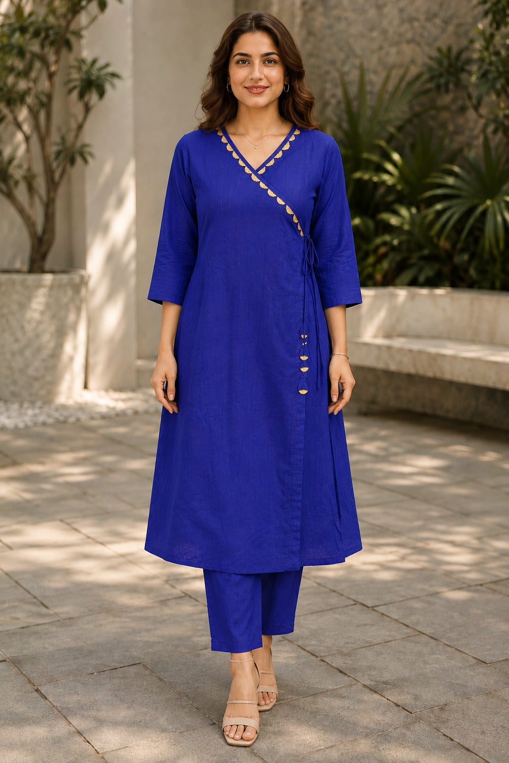 Cotton Lurex Wrap Kurta with Pant & Kota Doria Dupatta