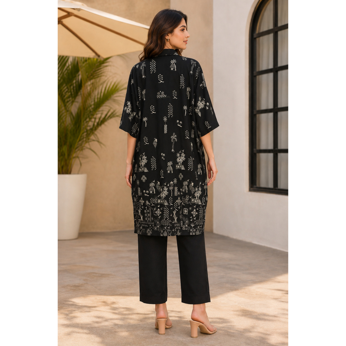 Cotton Printed Anti Fit Black Kurta with pant