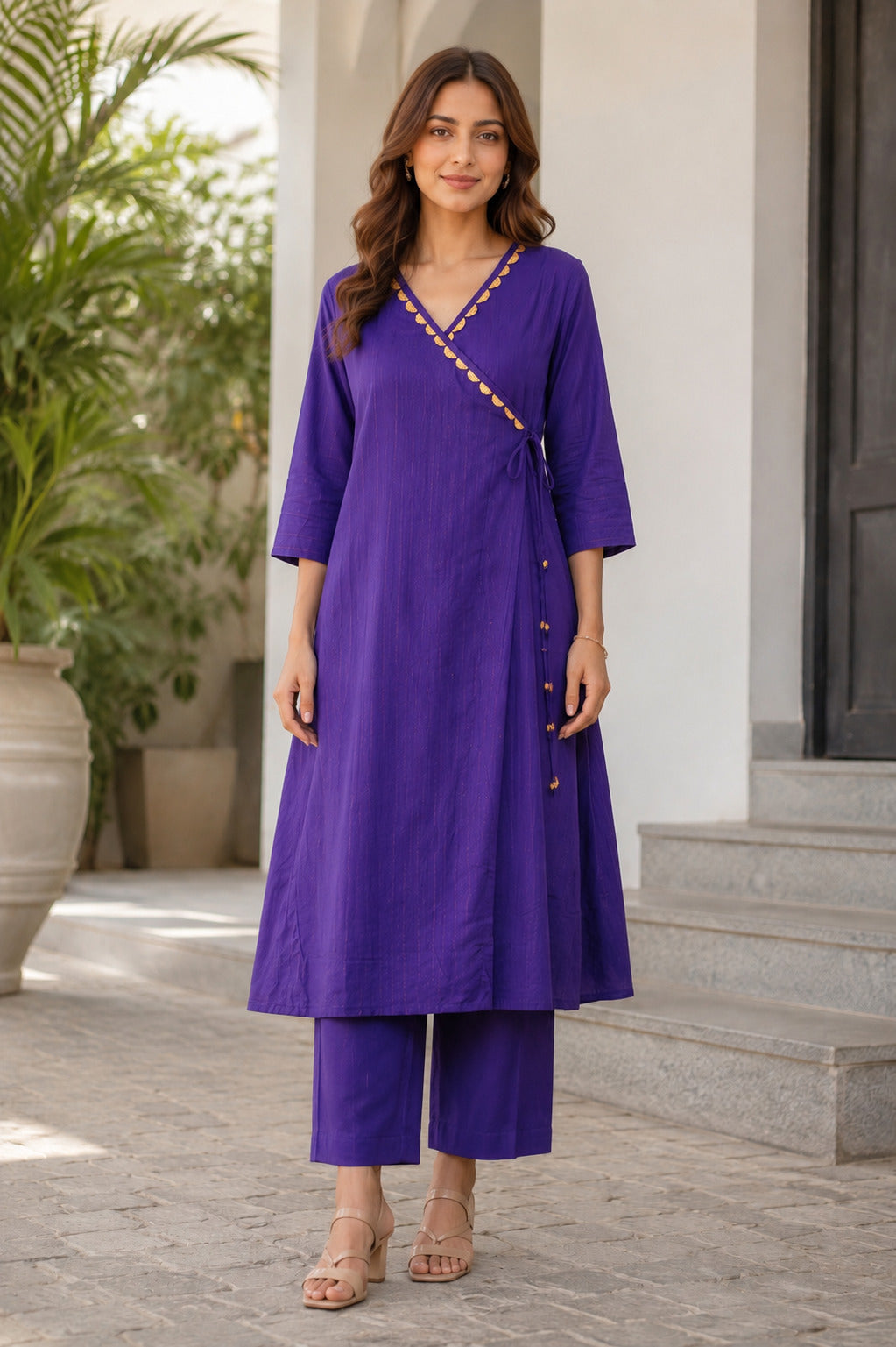 Cotton Lurex Wrap Kurta with Pant & Kota Doria Dupatta