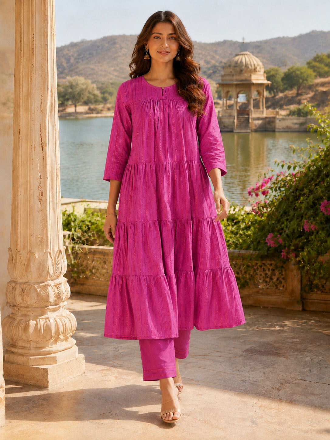 Cotton Lurex Kurta with cotton pant