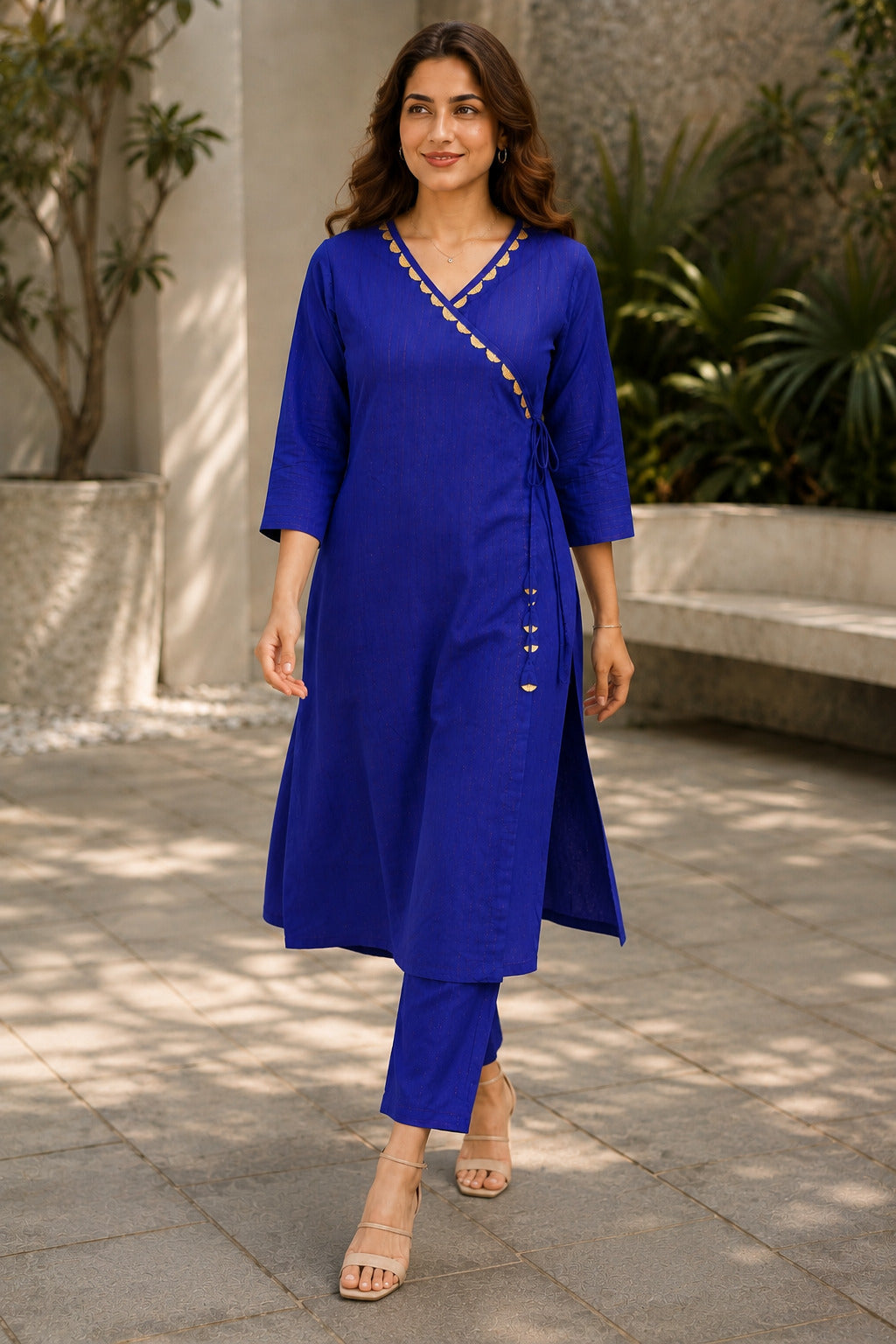 Cotton Lurex Wrap Kurta with Pant & Kota Doria Dupatta