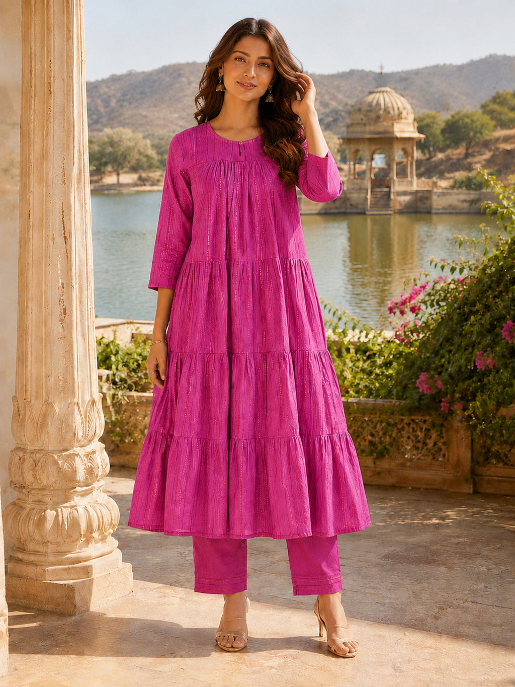 Cotton Lurex Kurta with cotton pant