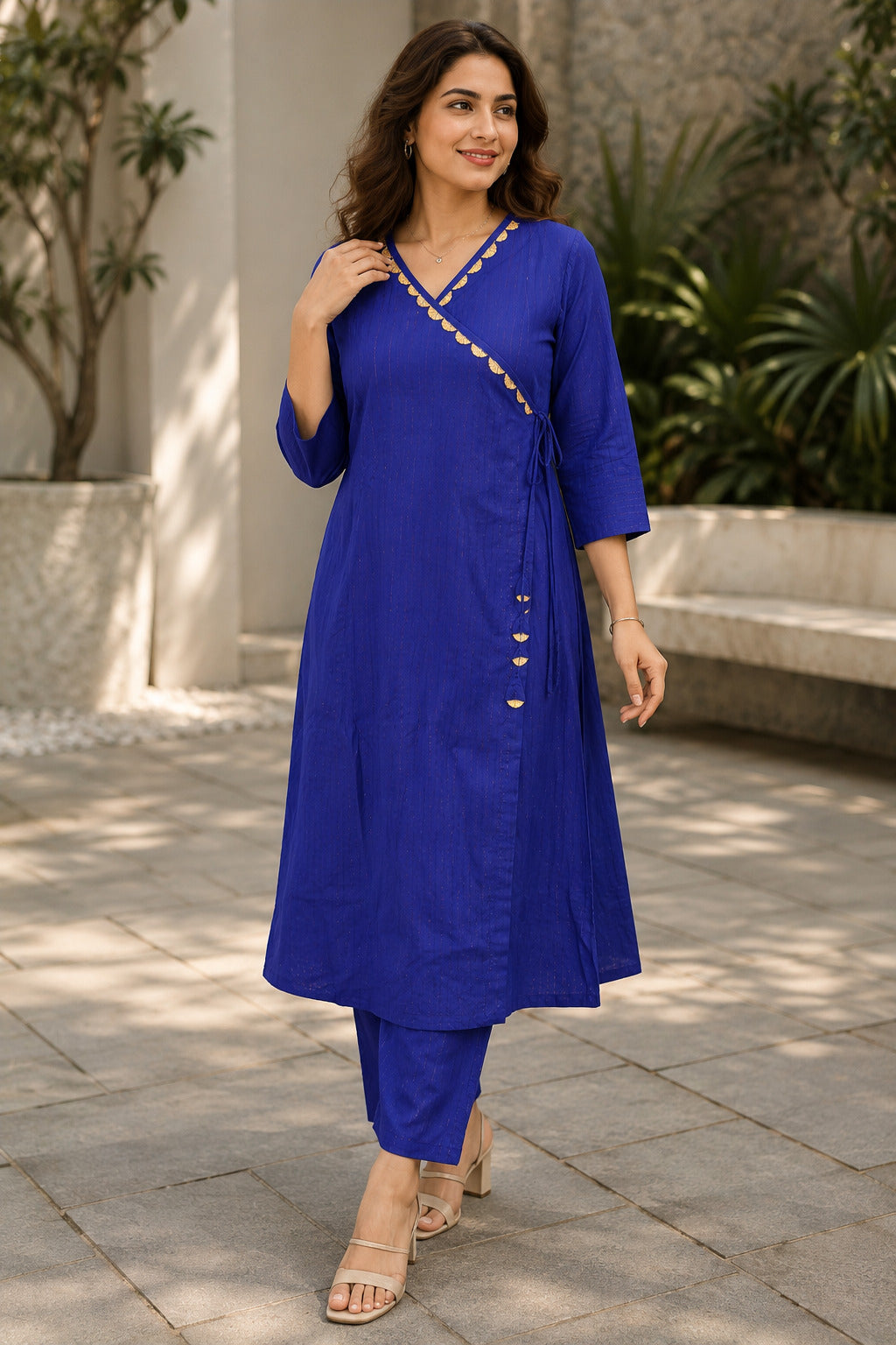 Cotton Lurex Wrap Kurta with Pant & Kota Doria Dupatta