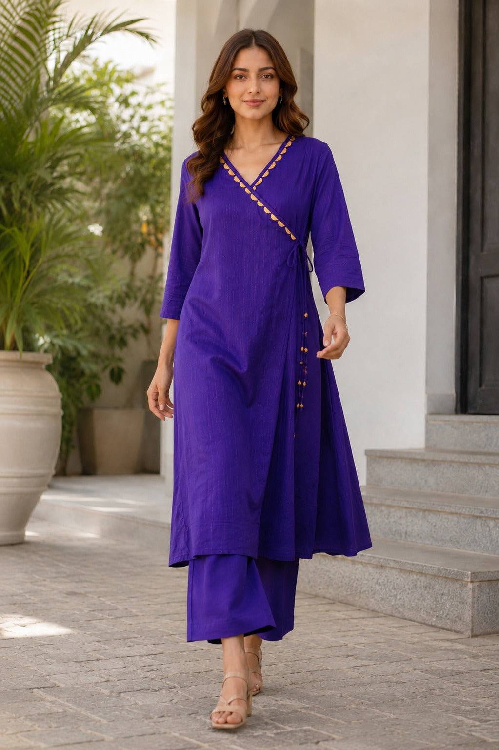 Cotton Lurex Wrap Kurta with Pant & Kota Doria Dupatta