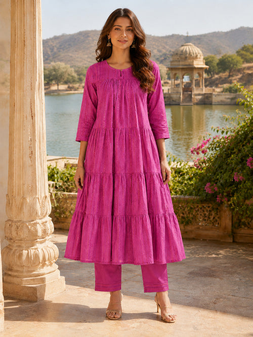 Cotton Lurex Kurta with cotton pant