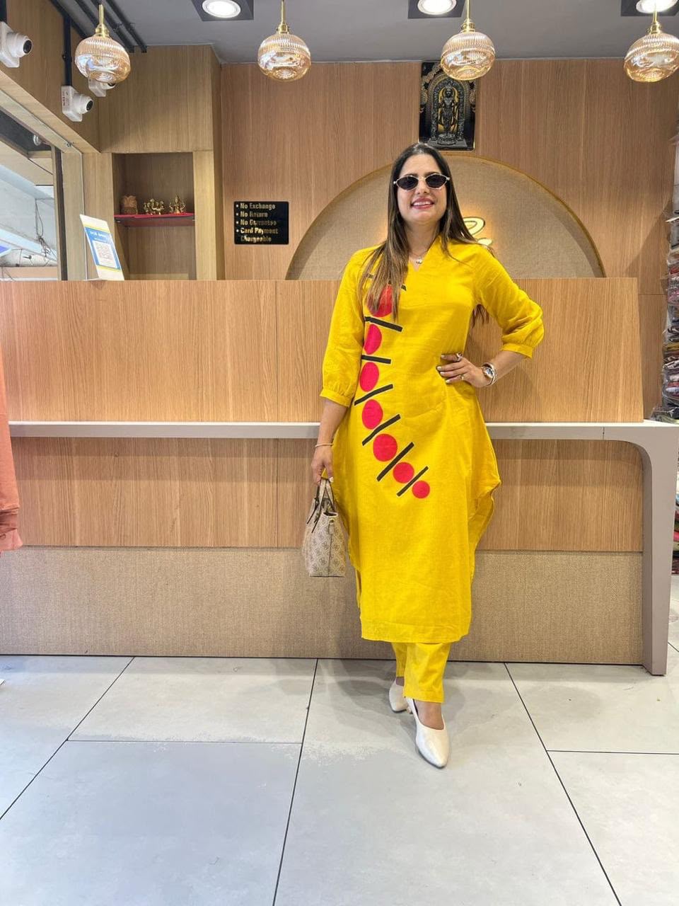 Women's Mustard Yellow Printed Kurta with Pants | V-Neck Ethnic Co-Ord Set