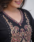 Women's Black Floral Embroidered Anarkali Kurta Set with Dupatta | Festive Ethnic Wear