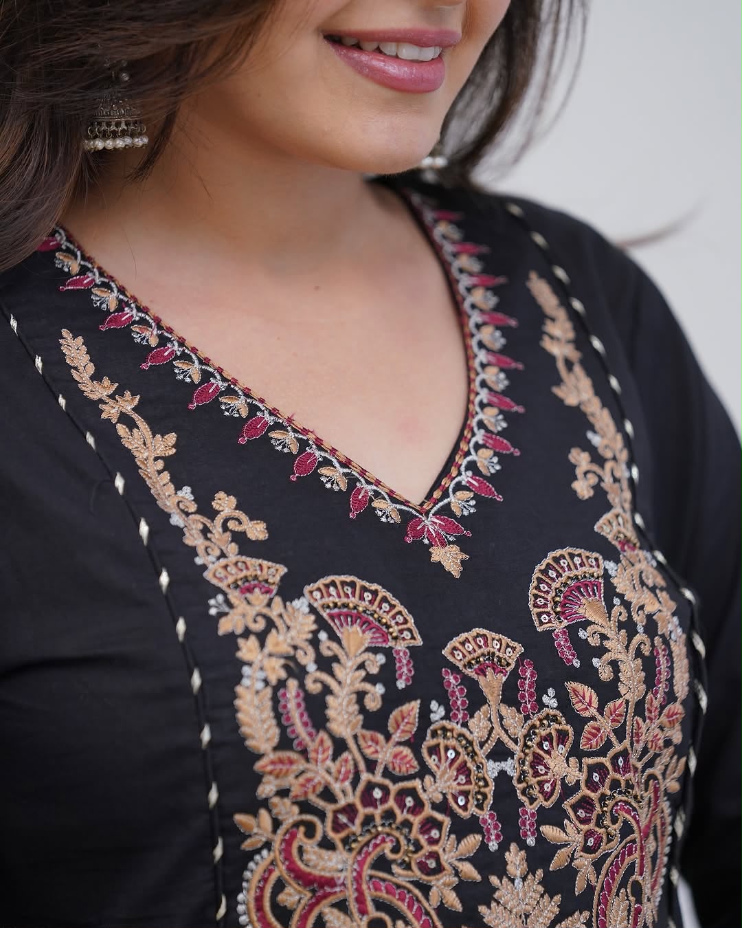 Women's Black Floral Embroidered Anarkali Kurta Set with Dupatta | Festive Ethnic Wear