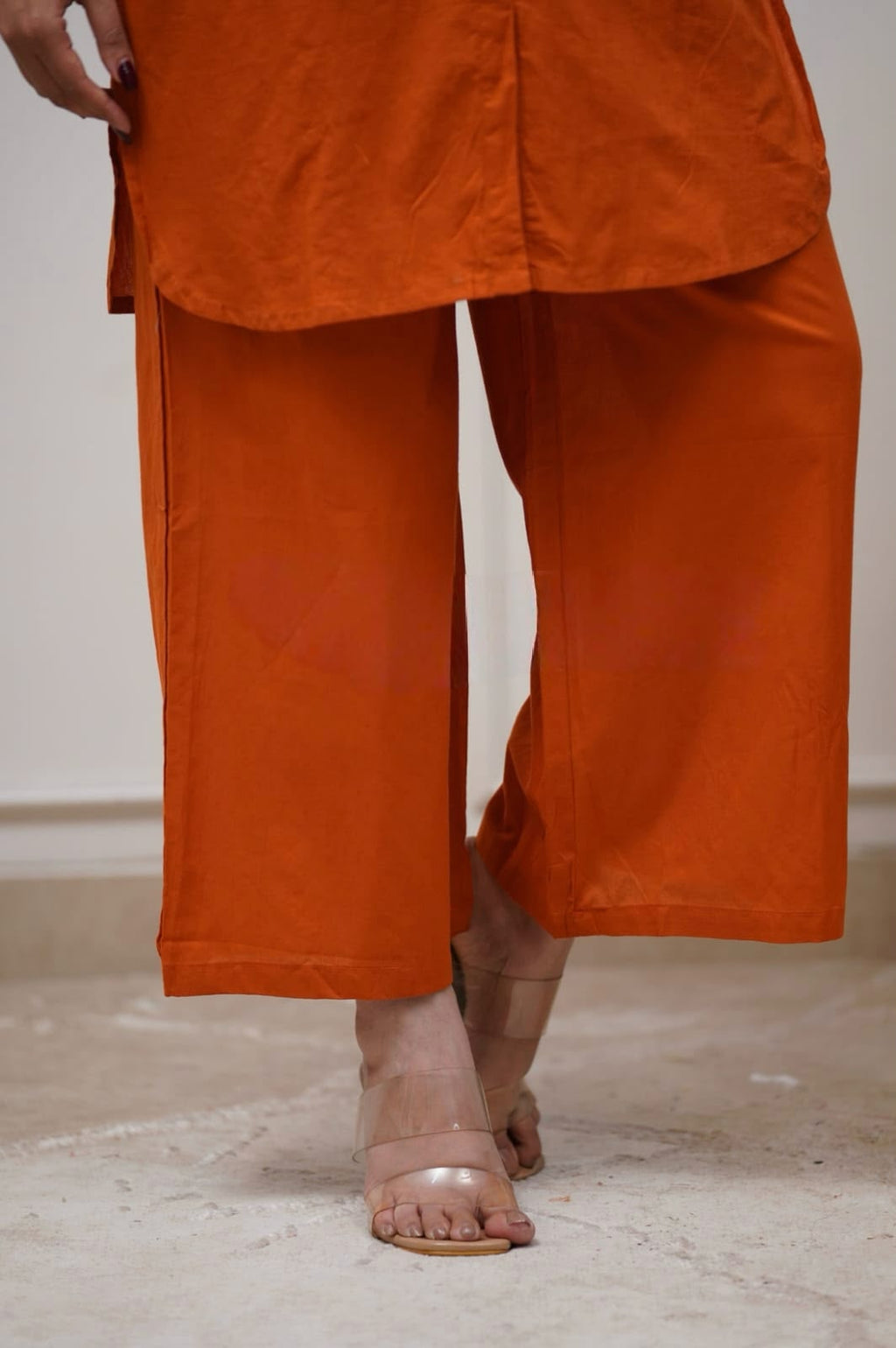 Women's Rust Orange Embroidered Short Kurta Co-Ord Set | Ethnic Fusion Wear