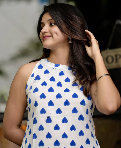Sleeveless Halter-Neck A-Line Kurta with Wide-Leg Pants Set