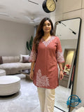 Terracotta-dusty rose embroidered kurta set
