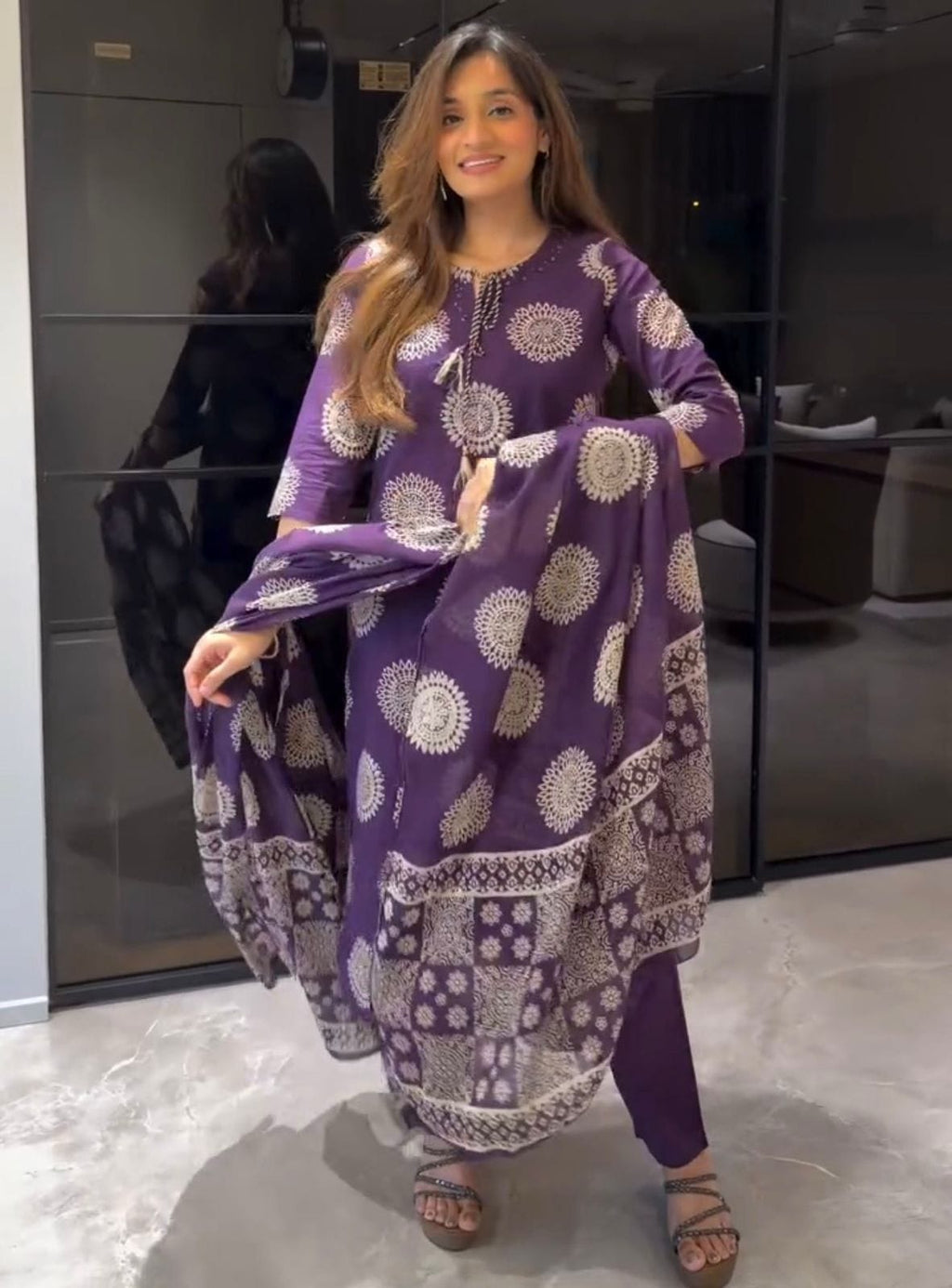 Straight Fit Kurta with Trousers and Dupatta Set