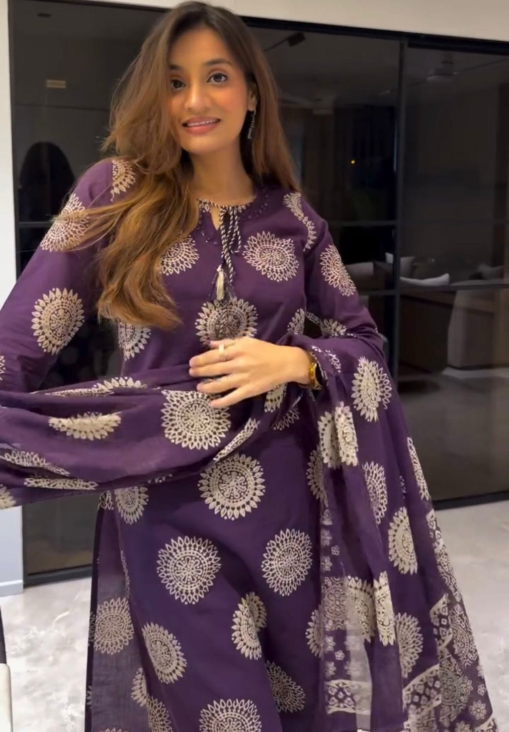 Straight Fit Kurta with Trousers and Dupatta Set