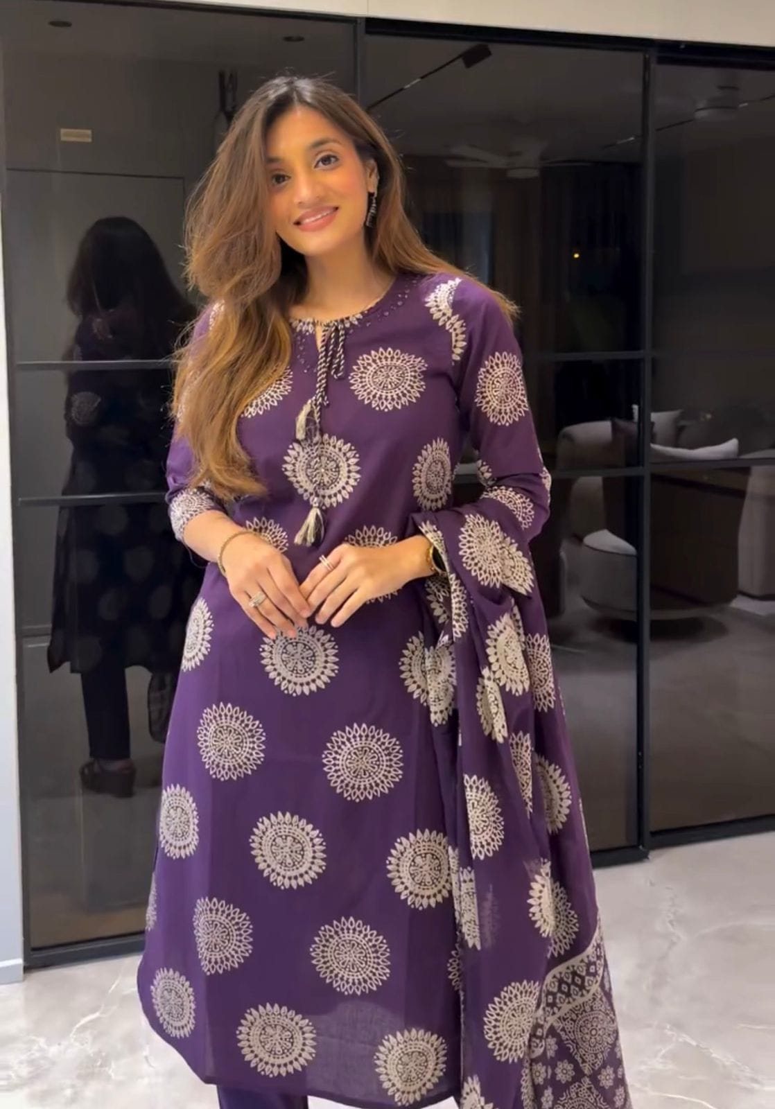 Straight Fit Kurta with Trousers and Dupatta Set