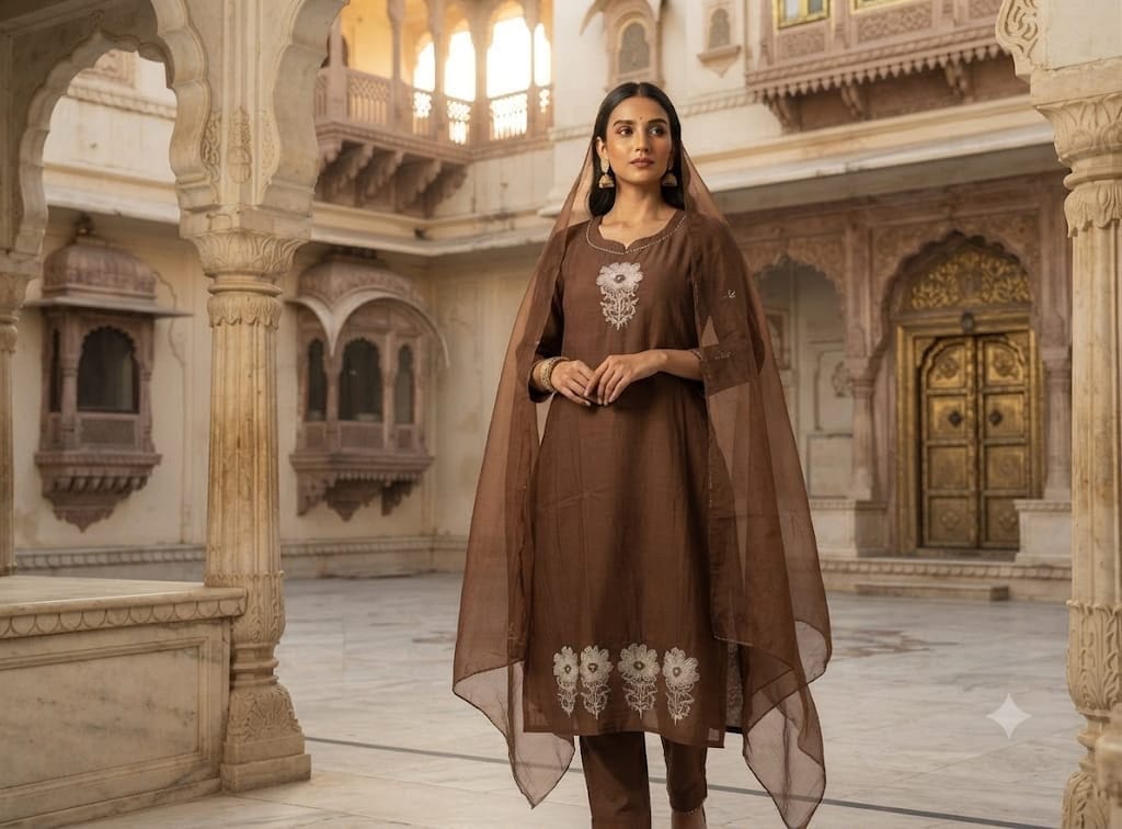 Straight Fit Kurta Set with Sheer Dupatta