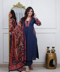 Straight Fit Kurta with Trousers and Printed Dupatta Set
