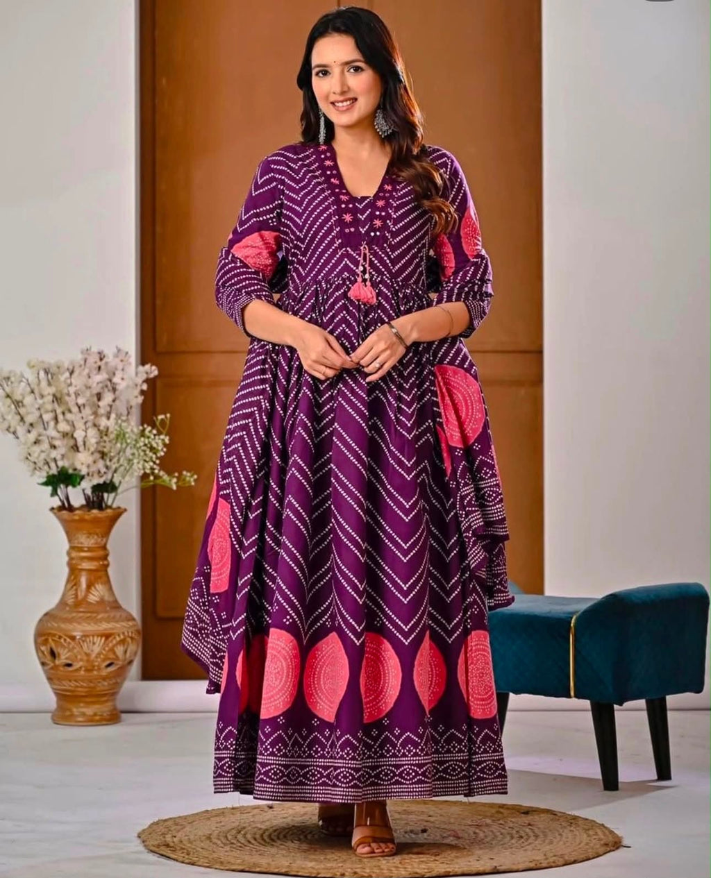 Anarkali Fit Kurta with Trousers and Matching Dupatta Set