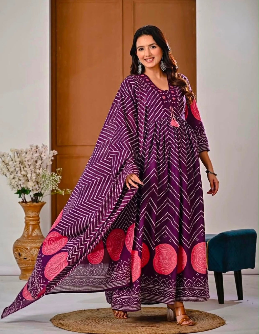 Anarkali Fit Kurta with Trousers and Matching Dupatta Set