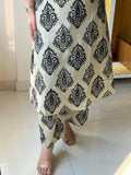 Women's Off-White & Black Paisley Block Printed Kurta Pant Set | Mirror Work Ethnic Wear