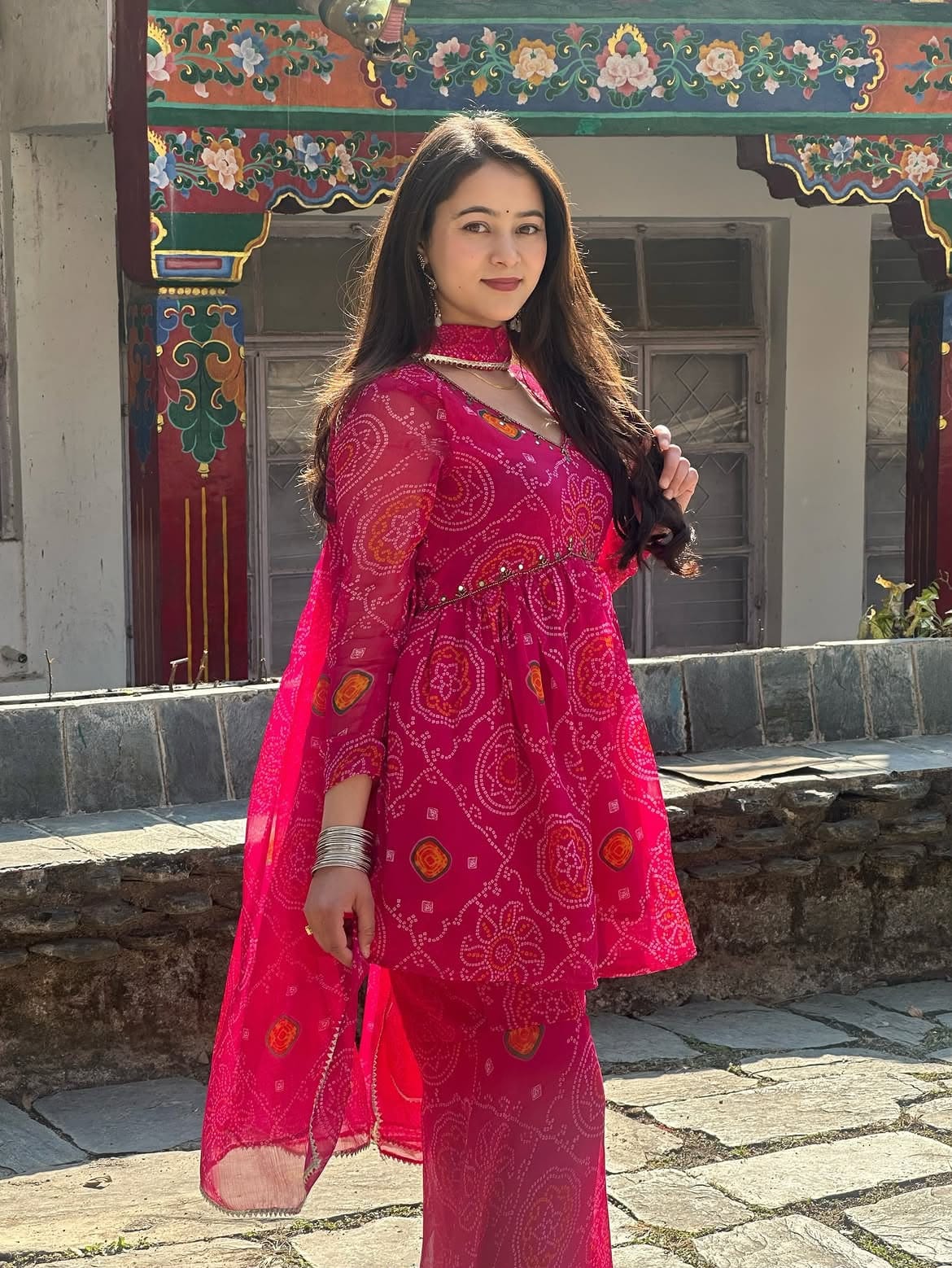 Short Flared Peplum Kurta with Sharara Pants and Dupatta Set