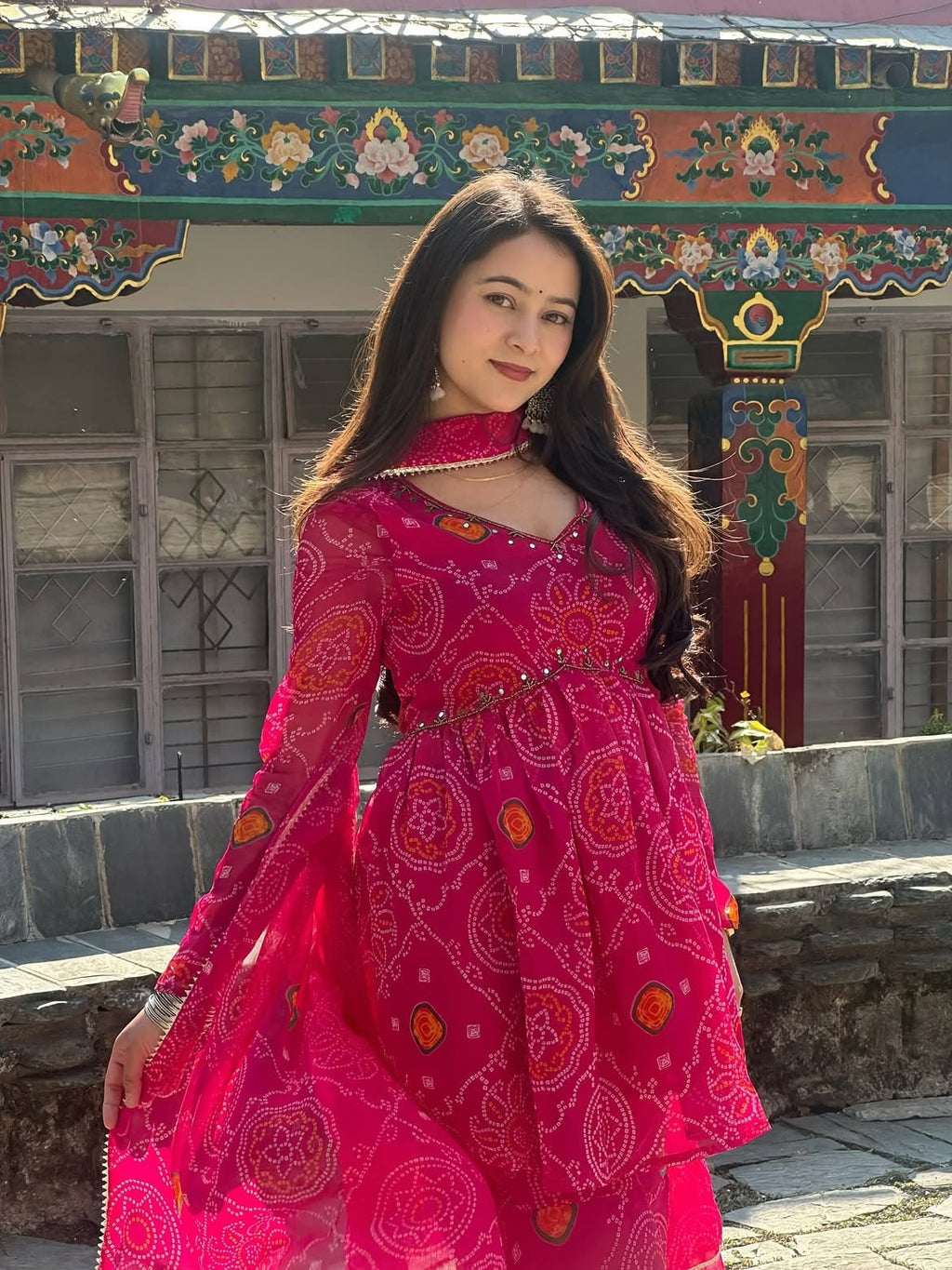 Short Flared Peplum Kurta with Sharara Pants and Dupatta Set