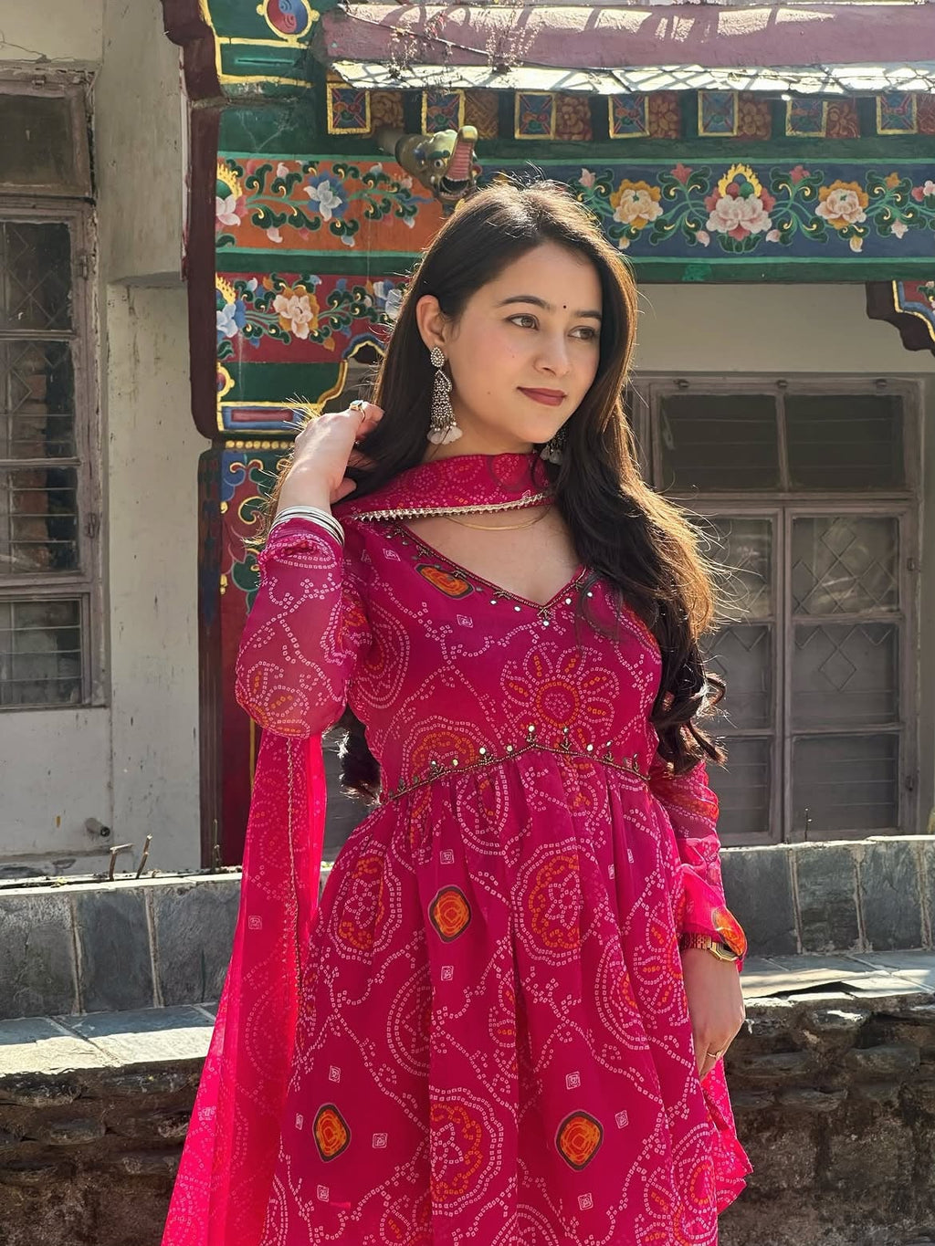 Short Flared Peplum Kurta with Sharara Pants and Dupatta Set