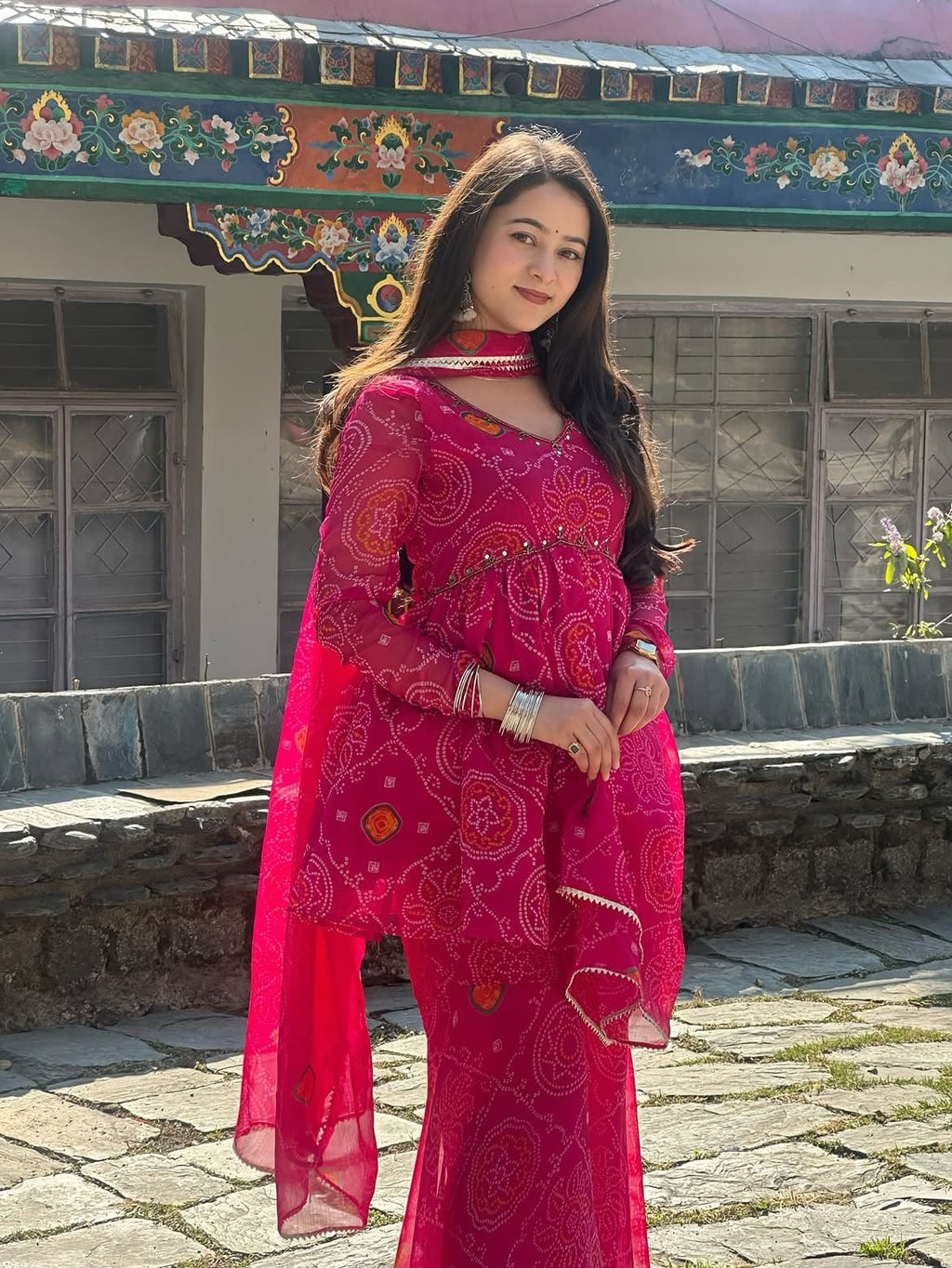 Short Flared Peplum Kurta with Sharara Pants and Dupatta Set