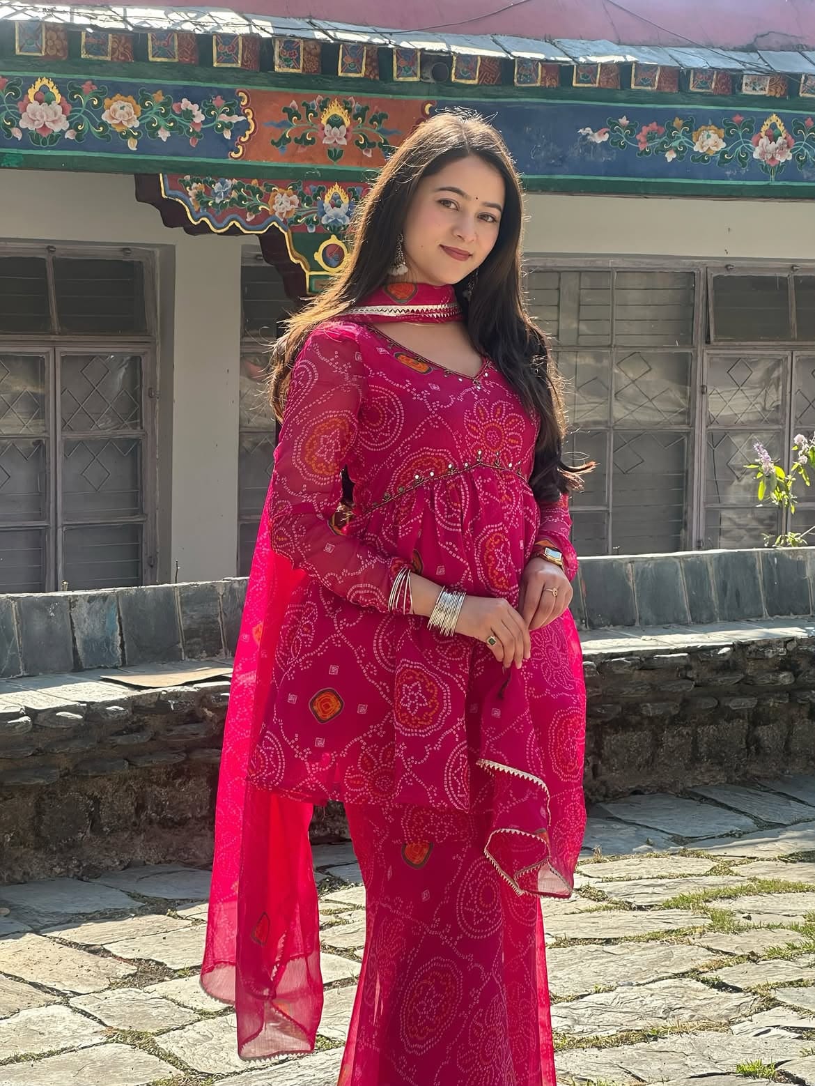 Short Flared Peplum Kurta with Sharara Pants and Dupatta Set